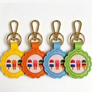 Porte-clés coloré en cuir PU pour broderie, artisanat, point de croix, point d'aiguille, DIY, breloque autocollante pour sac en toile, étiquette de voyage, porte-clés - Product Image 3