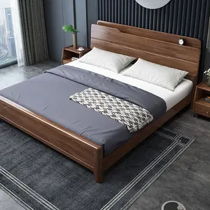 Wholesale solid wood frame structure storage bed dark brown space saving house bed furniture with storage