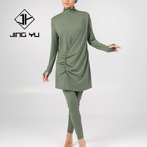 Maillot de bain hijab à volants de style nouveau, ensemble trois pièces, logo personnalisé, couleur unie, maillot de bain musulman de plage - Product Image 6