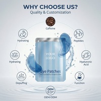 Private Label Cafeïne Peptide Hydrogel Onderoogpatches, ontzwelling en hydraterende oogmaskers, HA Vegan OEM, aangepast logo