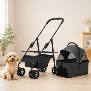 <span class=keywords><strong>Poussette</strong></span> <span class=keywords><strong>pour</strong></span> animaux de compagnie 4 roues <span class=keywords><strong>d</strong></span>étachable et étanche 2-en-1 pliable <span class=keywords><strong>pour</strong></span> chiens et chats, légère 1,7 kg, OEM personnalisé, vente en gros, petite et moyenne taille - Product Image 1
