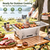 Barbecue pliant moderne en acier inoxydable à hauteur réglable, portable pour le camping en extérieur et l'usage domestique