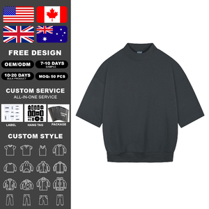KingSen Custom Oversized Drop Shoulder <b>Mock</b> <b>Neck</b> Short Sleeve Sweatshirt OEM Soft Loose Half Sleeve Casual <b>Top</b> - Product Image 2
