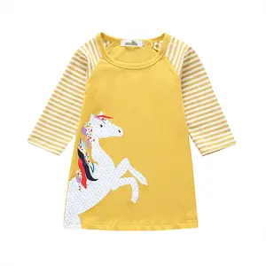 China Supplier Online Shopping Best Price Kids A-Line Cotton Cartoon Spring Clothes Of Long T-Shirt For Girl