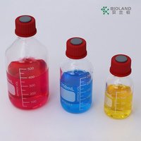 Botol Media Kaca Silinder Bioland High Borosilicate 3.3, Dapat Disterilkan dengan Autoklaf, Tutup Anti Bocor, Tipe USP I, untuk Kultur Sel Laboratorium