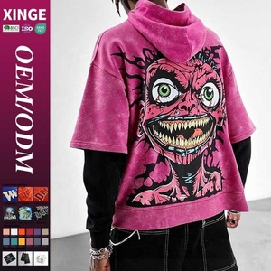 Street Hip Hop Vintage Acid Wash Distressed Men's <b>Hoodie</b> Customized Digital Graphic Print Double Layer Sleeve Y2k <b>Hoodie</b> for Men - Product Image 1