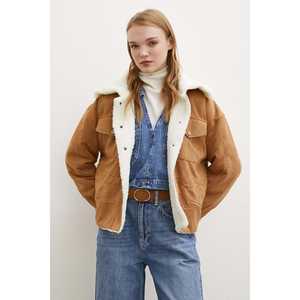 Chaqueta Safari de Gamuza Color Tabaco con Forro de Felpa, Manga Larga, Abrigo para Mujer - Product Image 6