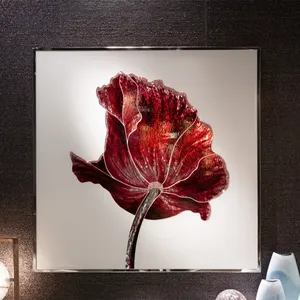 Haut de gamme célèbre luxe art moderne cristal peinture diamant art peinture kit 3d verre rouge fleurs peintures