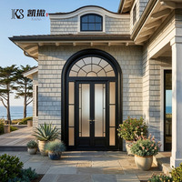 Puerta de Aluminio Estilo Arco con Ventanas Laterales, Aislamiento Térmico, Ignífuga, Insonorizada, Impermeable, Estilo Francés Europeo