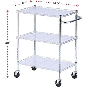 "34.5 X 18 X 40 In. 600 Lbs. Capacity 3-Shelf <b>Wire</b> Cart with Liners-Silver-Alera ALESW333018SR-Caster Wheels" - Product Image 5