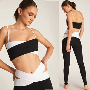 HUACHEN-Mallas de Yoga para Mujer, Pantalones Cortos, <span class=keywords><strong>Ropa</strong></span> Deportiva para Niña, Conjuntos de Entrenamiento de Dos Piezas sin Mangas, Conjunto de Gimnasio y Fitness - Product Image 1