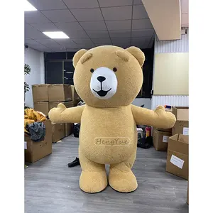 Boneka tiup raksasa, kostum maskot beruang Teddy, kostum Cosplay lucu kartun beruang, Gaun hewan uniseks kuning coklat