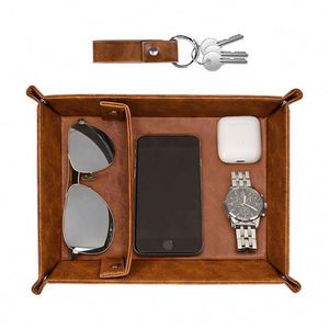 Plateau de rangement de bureau en cuir PU avec logo personnalisé et coins à pression pour cadeaux de bienvenue - Product Image 3