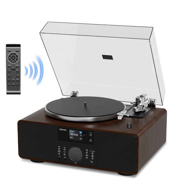 Custom logo Retro CD Playing with Turntable Record Player and Integrated Stereo Speakers