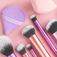 Brosse de Maquillage la Plus Vendue Accessoires de Beauté Personnels avec Houppette Professionnelle Ensemble de 8 Pinceaux de Maquillage avec Éponge à Maquillage