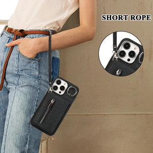 Funda de tarjeta con cremallera y cierre de anillo de dedo con sensación de piel inferior superior para <span class=keywords><strong>iPhone</strong></span> 11 <span class=keywords><strong>14</strong></span> 15 16 <span class=keywords><strong>Pro</strong></span> Max Wallet Fundas para teléfonos móviles con anillo - Product Image 5