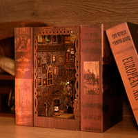 IIECREATE SL-09 Rompecabezas 3D de Madera en Miniatura, Kit de Juguete de Dibujos Animados, Maqueta DIY para Rincón de Lectura, Escala 1:24, con Luz, Ecológico, Juguete Educativo