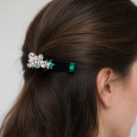 Accessoire Cheveux Vintage en Velours Français pour Fêtes et Mariages - Barrette Latérale Scintillante Ornée de Pierres Précieuses Multifacettes - Vente en Gros