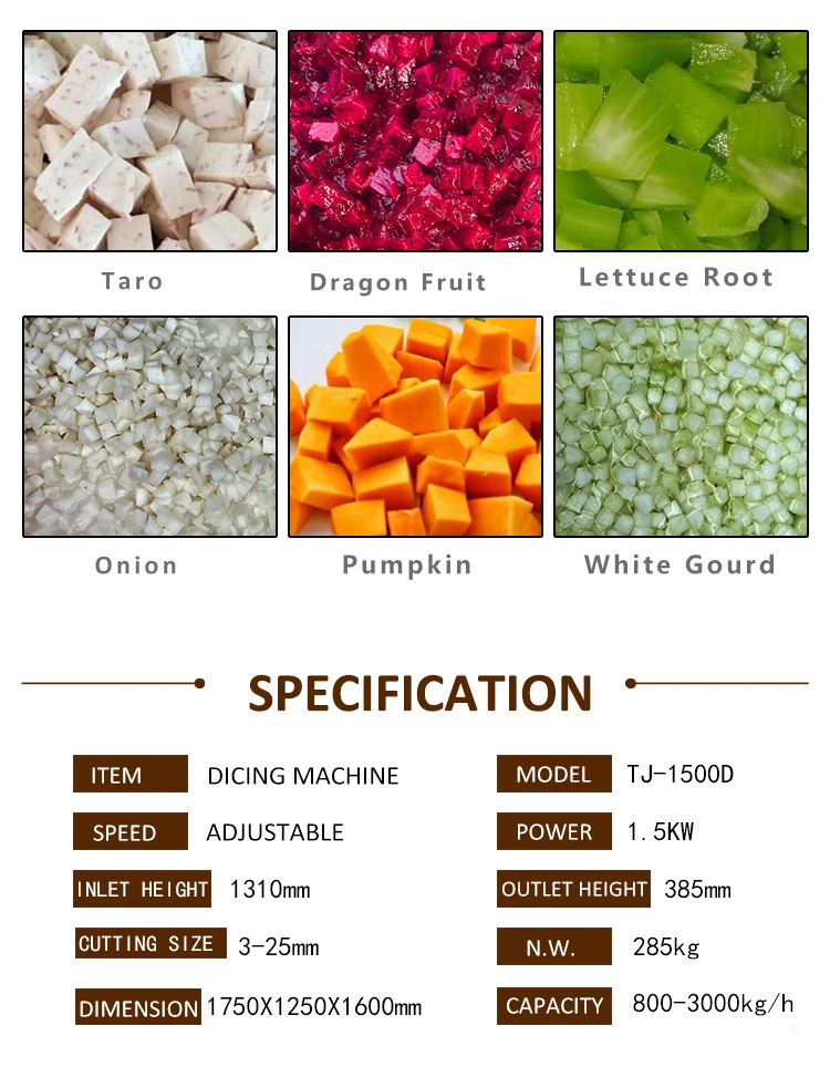 Commerciële plantaardige gehele de Chinese kool dobbelende machine van de dicermachine/de multifunctionele snijder van de fruitgroente