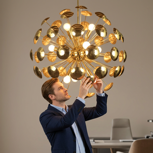 Lámpara de Techo Sputnik de Latón, Geométrica, Estilo Moderno de Mediados de Siglo, Decoración para Sala de Estar Interior - Product Image 3