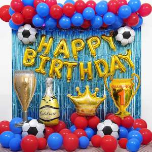 97 Piezas de Decoración para Fiesta de Cumpleaños con Temática de Fútbol, Kit de Arco de Globos Azules y Rojos para Niños, Fondo para Habitación, Suministros de Globos de Fútbol - Product Image 1