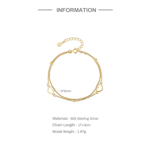 Pulsera CANNER Simple S925 de Plata de Ley con Doble Corazón y Cadena Rollo Chapada en Oro de 14k/18k, Regalo para Chicas - Product Image 2