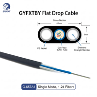 Câble de descente à fibre optique plat GYFXTBY 1-24 cœurs G.657A1 monomode pour FTTH, câble extérieur avec gaine HDPE et renfort FRP