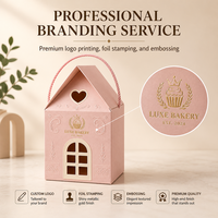 Boîte d'emballage en carton rigide rose en forme de maison, style esthétique, avec poignée en corde, pour cadeaux de boutique, vente en gros, OEM/ODM