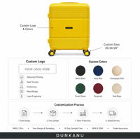 Desain Panel Tengah Koper Keras ABS Warna Kuning Cerah, Koper Troli Perjalanan dengan Roda Spinner, Grosir Pabrik OEM