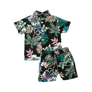 Custom baby clothes sets pattern free Toddler Boys Hawaii holiday Clothes Set Short Sleeve Turn Down Collar Shirt Shorts