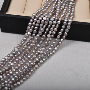 Collier et bracelet en perles d'eau douce naturelles, petites perles baroques grises de 4 mm, à deux faces, légères, perles dispersées, matériau semi-fini - Product Image 1