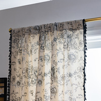 Rideau de cuisine à glands noir exclusif transfrontalier rouge imprimé Rose petite fenêtre tissu de lin en coton pour la maison hôpital hôtel