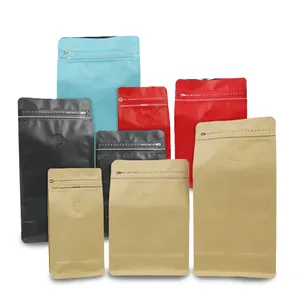 Flat Bottom /Coffe Bag with Zipper and Valve Kraft Paper Aluminum Foil /Coffe Packaging Bags Customizable