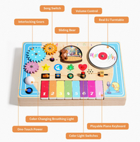 Piano en bois pour l'éveil des enfants, avec lumières LED et interrupteurs, planche d'activités de simulation de jeu de piano