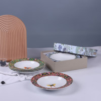Ensemble de 4 bols à pâtes en porcelaine dure céramique Heritage Floral, colorés, avec décor sous glaçure, compatibles micro-ondes et lave-vaisselle
