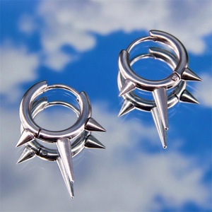 Vintage Unisex Punk Style Three Cone Nails Earring Stainless Steel <b>Silver</b> Jewelry Women Men Hoop Earrings - Product Image 2