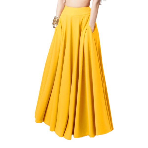 Wholesale Plus Size Women Casual Long Maxi Skirt Solid Color High Waist Long Pleated Skirt With Pocket