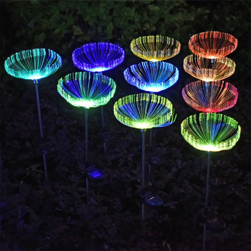 7 Color Changing Landscape decorative IP65 waterproof Solar fiber optic lamp LED garden jellyfish lights