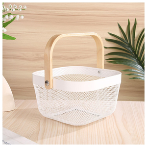Panier à fruits en fil métallique pour pique-nique, panier de rangement moderne en métal avec poignée en bois – Offre Spéciale - Product Image 1