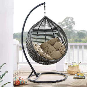 Chaise balançoire suspendue en rotin PE imperméable moderne chaise balançoire extérieure durable avec coussin pour les loisirs pour la chambre à coucher - Product Image 4