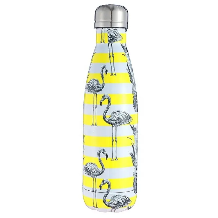 Customized Yellow Flamingo Diagram Of Thermos Flask Double Wall Vacuum Insulated Stainless Steel Water Bottle
