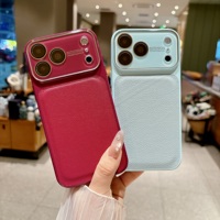 Étui en cuir à motif litchi pour iPhone 18 17 16 15 14 13 Pro Max avec grande fenêtre pour l'appareil photo, film protecteur rigide antichoc pour la coque arrière