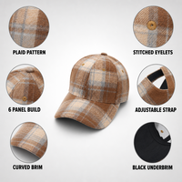 Casquette de baseball à carreaux en coton, style 'Dad Hat', visière courbée, sangle réglable, vintage, automne-hiver, unisexe, vente en gros