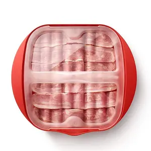 Lò vi sóng màu đỏ lidded thịt xông khói Crisper lò vi sóng Bacon Maker nồi với nắp