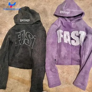 YSJY Hoodie Manufacturers Heavyweight No Pocket Cut And Sew Pullover Sweatshirt Vintage Distressed Acid Wash Hoodie Men