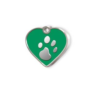 Etiqueta de Identificación para Mascotas, Mini Corazón Verde con Diseño de Huella de Pata - Product Image 1