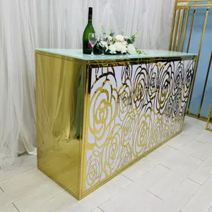 CZ210511-14 glass top carved gold stainless steel base wedding dinning table
