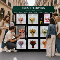 Kiosco Refrigerado Comercial para Venta de Flores al Aire Libre, con 8 Puertas, Acero Inoxidable, Gestión Basada en la Nube, Dispensación Automática