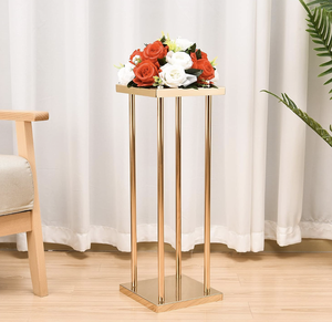 Gold Metal Tall Column Rectangular <strong>Flowers</strong> <strong>Vase</strong> Stands Wedding Candelabra Centerpieces for Wedding Party Decoration - Product Image 1