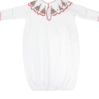 Ensemble Robe et Bonnet de Noël pour Nouveau-né, en Tricot Gaufré Blanc, avec Broderie Arbre de Noël sur le Col et Nœud Rouge, Robe de Bébé à Manches Longues